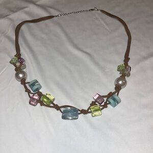 Handmade suede cord and jumbo translucent bead necklace with knots DIY